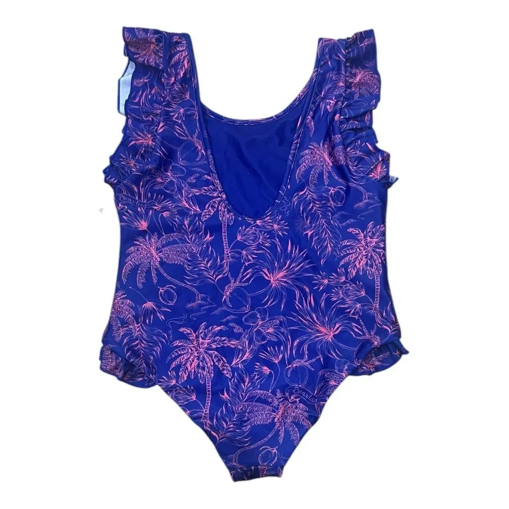Boardies Purple Palms Ruffle One-Piece Swimsuit Girl 12-13